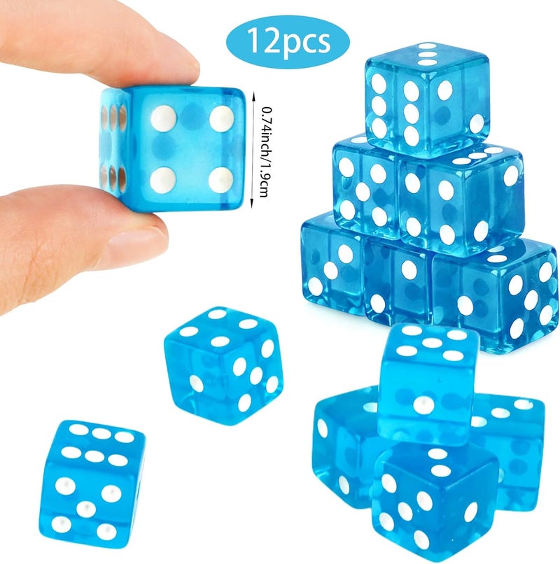 Abilat 12 Pieces 19mm Casino Dice Set Translucent 6 Sided Game Dices Square Corner Acrylic Dice for Casino Vegas Theme Birthday Party Supplies Board Games Classroom Teaching (Light Blue) - Image 2